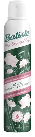 Batiste Naturally Dry Shampoo, Bamboo Fibre & Gardenia Fragrance, 200ml | Instantly refreshes hair, adds volume and texture, bamboo and gardenia fragrance, natural extracts, gently removes oil