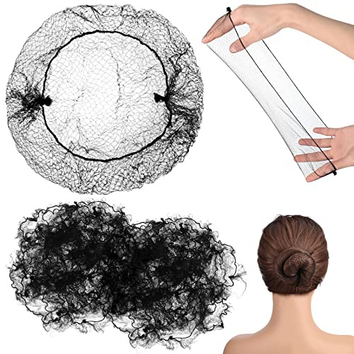 Jexine 400 Pcs Hair Nets for Women Black Hair Nets for Food Service Workers Invisible Elastics Ties Edge Mesh 20 Inches Sleeping Ballet Dance