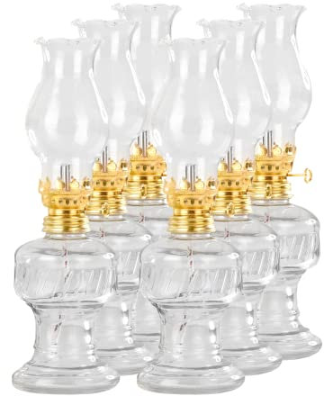 Chaps Merchandising GmbH 6X Öllampe aus Glas mit Goldener Drehfassung 21 cm | Petroleumlampe mit Baumwolldocht | Perfekt für die Ideale Hochzeit | Oil Lamps Perfect for The Wedding Day