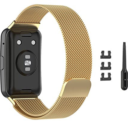 ZoRoll Armband Kompatibel mit Huawei Watch Fit, Edelstahl Ersatzarmband Mesh Metall Uhrenarmband, Magnetisch Verstellbarer Ersatzband Kompatibel mit Huawei Watch Fit - Gold