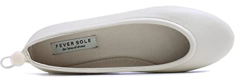 Feversole Women's Soft Cushion Comfort Round Toe Pumps Elastic Adjustable Ballet Flats Flexible Walking Shoes Light Beige Napa Size 6 UK