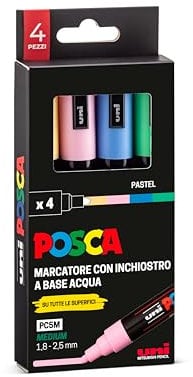 POSCA - Uniposca Set con Pennarelli Acrilici Punta Tonda 1.8 - 2.5 mm, Colori per Tessuti, Legno, Vetro e Altro, Pennarelli Acquerellabili Uni Posca Professionali e Cartoleria, Resistenti a Acqua/Luce