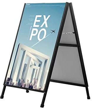 GDWD Plakatständer Kundenstopper Infoständer, Schwarz Gehwegaufsteller Werbetafel, Beidseitig für 2 Plakate Werbeaufsteller, Wetterfest Schutzscheiben (B)
