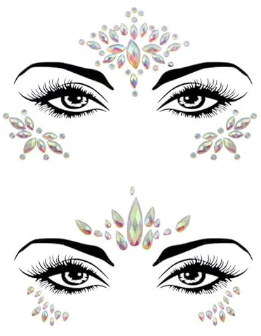 2PCS Strasssteine Gesicht, Glitzersteine Gesicht, Halloween Aufkleber, Leucht im Dunkle Glitzersteine Selbstklebend, Wasserdicht Gesicht Glitzer für Frauen Jugendliche Body Art Party Festival Shows