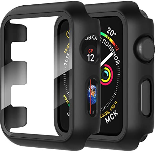 Diruite 2 Pezzi Cover per Apple Watch Series 3/2/1 38mm Pellicola Protettiva,Protezione Dello Schermo Tutto Tondo PC Rigido,Custodia Protettiva Ultrasottile,Nero,38mm