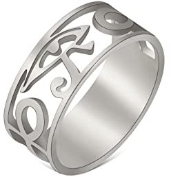 LIKGREAT Auge des Horus Ring Altägyptisches Symbol Horus Auge Ankh Ringe Ägypten Augen des Ra Ring Glück Amulett Schutz Edelstahlschmuck für Männer Frauen Weihnachten (Durchmesser 17mm, Silber)