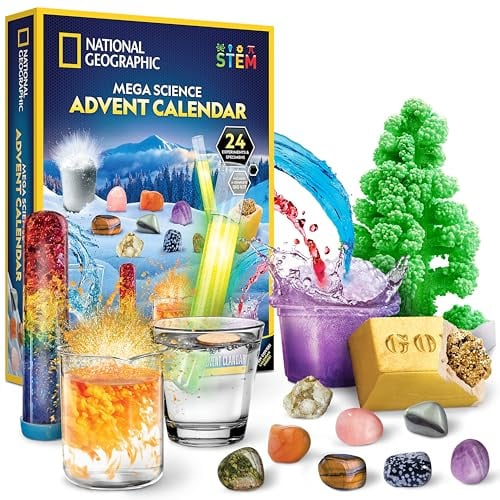 NATIONAL GEOGRAPHIC Science Kit & Rock Collection Adventskalender 2024 - Jumbo Adventskalender mit 24 Tagen wissenschaftlichen Experimenten, Edelsteinen und mehr für Kinder, Projekte