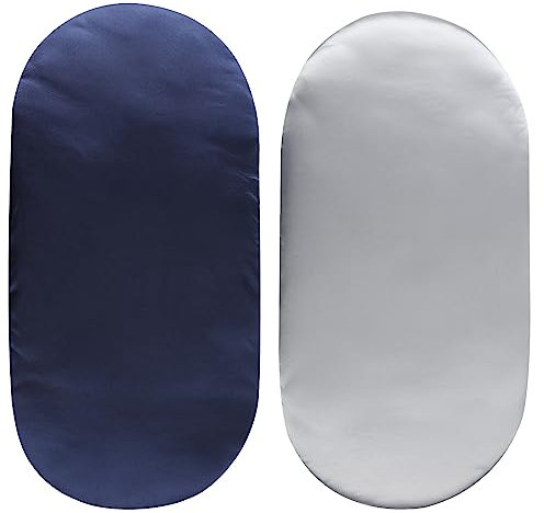 Satin Bassinet Sheet Set 2 Pack Ultra Soft Silk Fit for Rectangle, Hourglass, Oval Bassinet Mattress Protect for Baby Hair and Skin Cradle or Bassinet Sheets, Lt Grey & Navy
