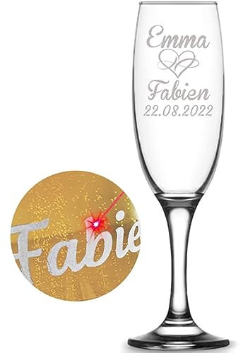 KDO MAGIC Verre à champagne personnalisé - Gravure prénom ou Texte - Flûte à champagne personnalisable - Cadeau Noël, mariage, anniversaire (Modèle Amour Infini)