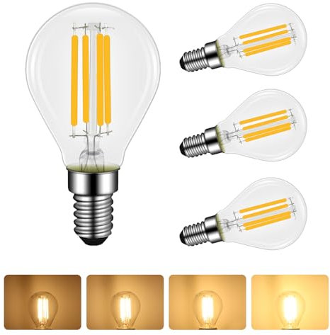 4 Pezzi Lampadina Filamento LED E14 4W Dimmerabile, Equivalenti a Lampadina Incandescenza 40W, Luce Bianca Calda 2700K, 400lm, AC 230V, Forma G45, E14 Lampadine Globe Trasparenti, Risparmio Energetico