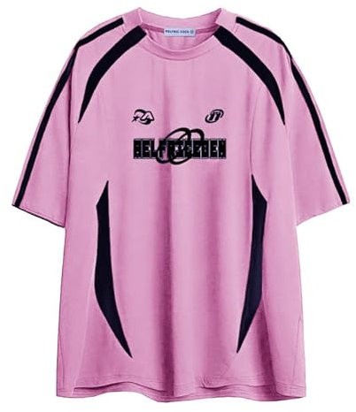 Aelfric Eden Herren Sommer Tshirt mit Aufdruck Vintage Casual Fußball Trikot Damen Oversized Soccer Jersey Shirt Rosa, L