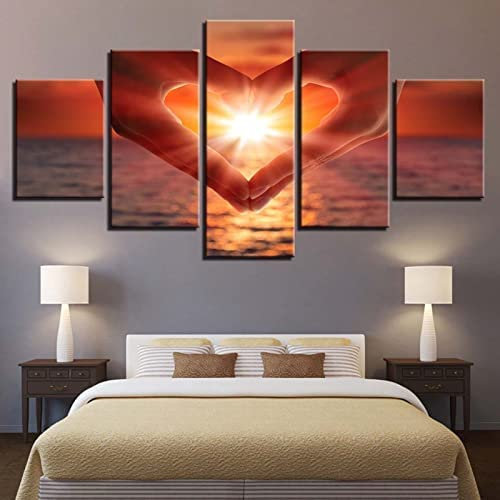5 Panneau Mural Art Peinture Peinture À L'Huile Lever Du Soleil Amour Paysage Marin Pour Le Bureau À Domicile Décoration Salon Moderne Xxl Impression Sur Toile 5 Parties Tableau Intissee (L -5K7M/N8W