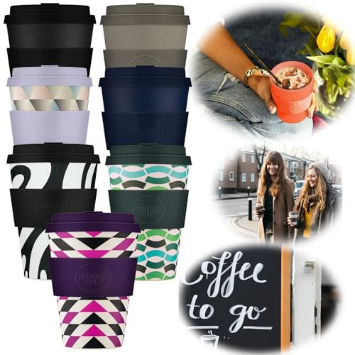 LS-LebenStil Ecoffee Cup Pink Polka Lila Pink 400ml PLA Premium Coffee to Go Becher Wiederverwendbar
