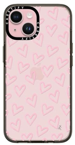 CASETiFY Kompakte Schutzhülle für iPhone 15 [Schlank/Schutz vor Stürzen aus 1,2 m Höhe/Kabelloses Laden] - Hearts/Light Pink Thin (Transparent) - Transparent Schwarz