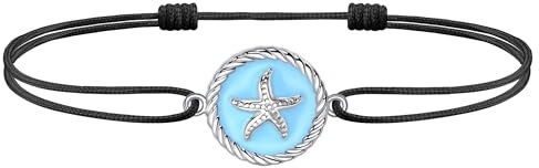 J.Endéar Fußkettchen Frauen Seestern Silber 925 Schwarz Schnur Wasserdicht Maritim Surfer Fußkette Damen Mädchen Blau Fußkettchen Strand Schmuck Liebe Freundschaft Familie Geschenk