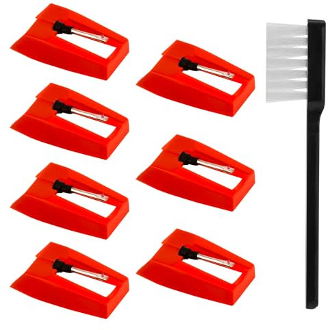 7 Pezzi Puntine per Giradischi, Puntine per Giradischi Ruby Diamond Sostituzione Puntine per Giradischi con Spazzola per Pulizia per Victrola ION Crosley LP Fonografo Giradischi in Vinile