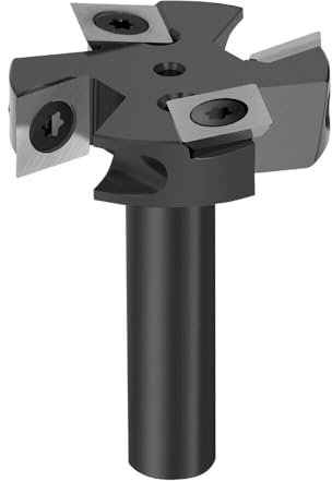 BALUGAEA Planfräser für Oberfräsen mit 12 mm Schaft – 45 mm Schnittdurchmesser – ausgestattet mit 4 austauschbaren Hartmetallmessern 12 x 12 mm, Fräser zum Planfräsen, Nutfräsen und Kantenfräsen