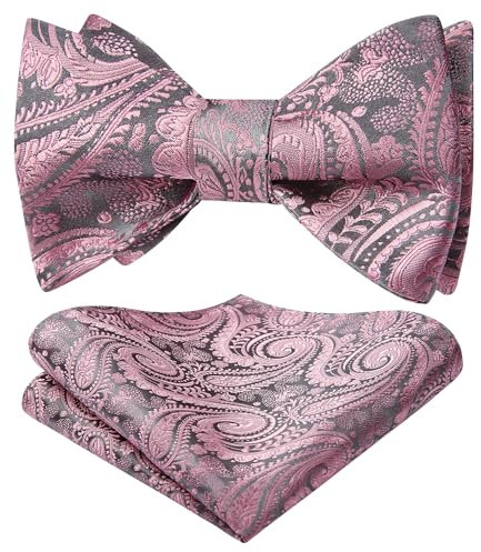 HISDERN Ensemble de Noeud Papillon et Pochette de Costume Rose Classique pour Homme Accessoires de Fete de Mariage