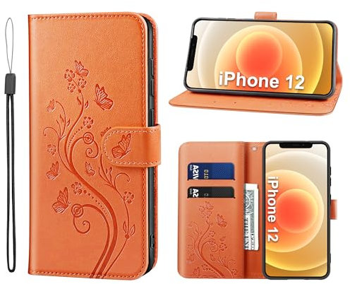 KRAFTCARE Handyhülle für iPhone 12 Hülle, für iPhone 12 Hülle mit Kartenfach Geld Slot Ständer Magnetic Closure, Flip Case Leder Schutzhülle Tasche Handyhülle für iPhone 12 Hülle