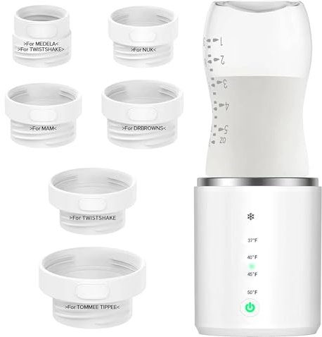 Scaldabiberon per bambini, portatile, in viaggio, con 6 adattatori, riscaldamento rapido con regolazione della temperatura, scaldabiberon to go per famiglie e viaggi