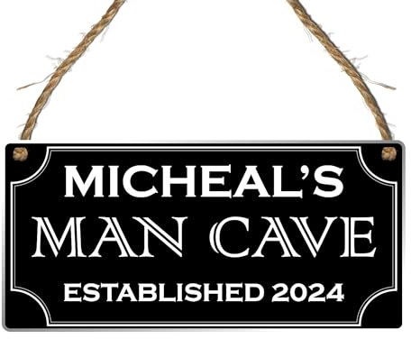 Custom Man Cave Plaque – Personalised Man Cave Sign with Name and Established Date, Wall Hanging Decor (Acrylic Indoor & Outdoor Use)