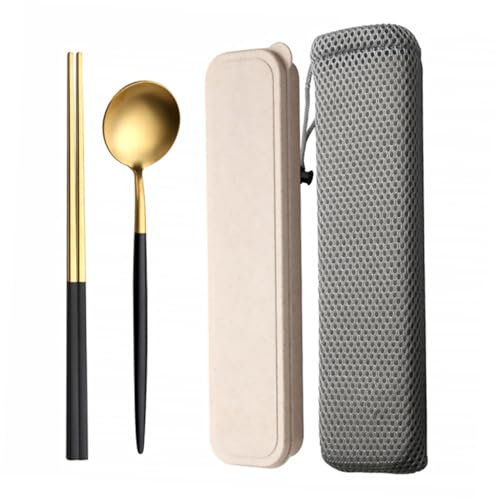 Amosfun Juego de Cubiertos Portátiles Inoxidable Cucharas y Palillos Antideslizantes Incluye Estuche de Silicona para y Camping