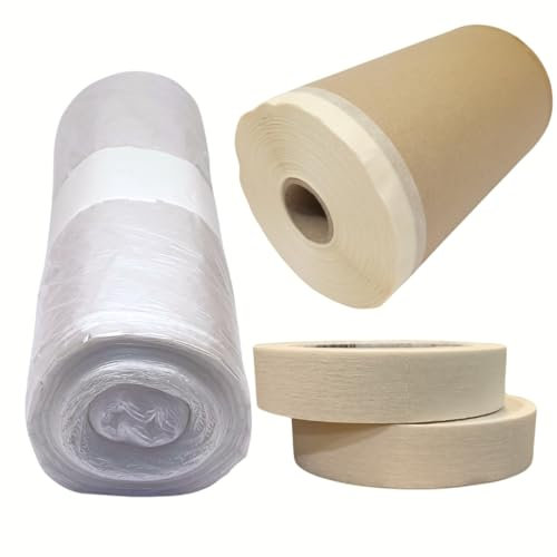 KOUSEL KIT TAPADO PINTOR plástico protector cubretodo, Cinta Pintor Papel con cinta, Cinta carrocero pintor Set Completo para proteger Paredes, Techos (BASIC4)