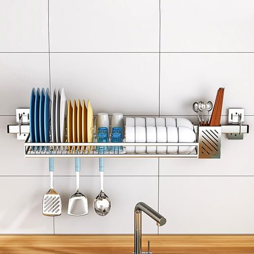 Miuxe Rejilla para Secar Platos De Cocina para Colgar, De Pared De Acero Inoxidable sobre El Fregadero, Escurridor De Platos, Rejilla para Secadora con Ganchos para Soporte De Utensilios