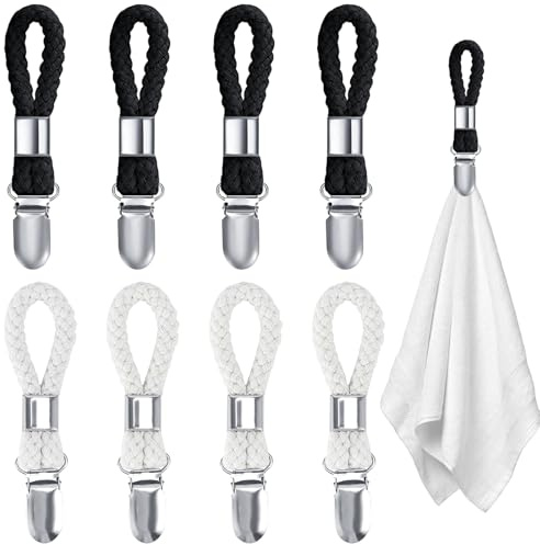 8 Stücke Aufhänger für Handtücher,Handtuch Clips mit Schlaufen Klammer | zum Aufhängen,Handtuchclips Handtuchklammern zum Aufhängen (Weiß/Schwarz)