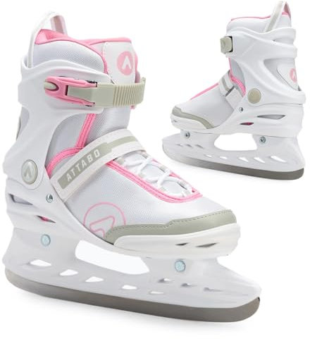 ATTABO Freizeit Schlittschuhe Damen TORA Weiß Größe 40 EU Anfänger Schlittschuhe Schnalle und Klettverschluss Starker Knöchelschutz Langlebige Edelstahlkufe Elegant und Klassisch
