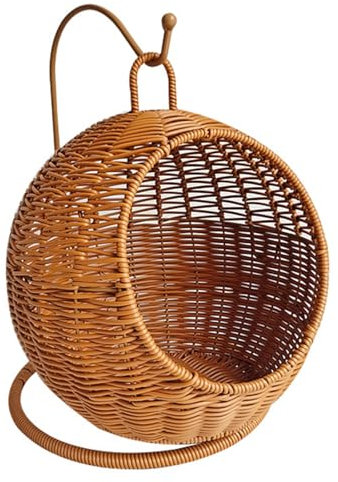 XFUYI Hamaca Colgante con Forma de Cesta de ratán de imitación para Gatos, Espacios pequeños, cómoda, para Interiores y Exteriores