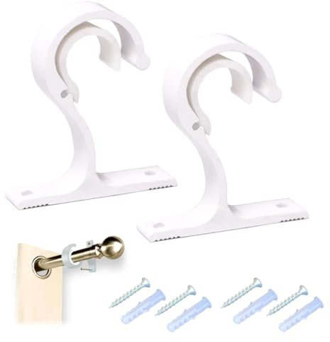 OHREN 2 piezas Soportes Ajustables Engrosados para Barra de Cortina, Soporte Barra Cortina de Aleación de Aluminio Robusta con Tornillos, para Hogar, Dormitorio, Oficina (blanco)