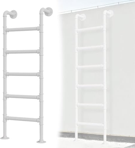 Ausstiegsleiter für Kellerfensterschacht, wandmontierte schmiedeeiserne Dachboden-Etagenbettleiter, Trittleitern aus Metall, 10-20 m, Dachboden-Kletterleitern für Hochbetten, Außendecks(White,3m)