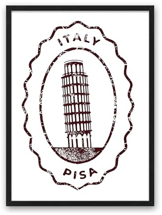 Din A4 Kunstdruck ohne Rahmen - Schiefer Turm von Pisa Italien - Modern Briefmarken Stil - Stamp Passport Travel Reise Style Grafik - Druck Poster Bild
