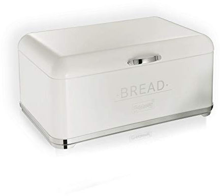 MAESTRO MR1677 Retro Brotkasten aus Stahl | Frischhaltedose mit Deckel und Schriftzug | Große Brotbox im Vintage‑Design für stilvolle Küchenorganisation (Weiß/silber)