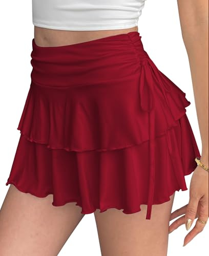 Adigau Jupes pour Femmes Minijupe Sexy Taille Élastique Jupe Plissée Élégante A-Ligne Taille Haute Jupe Courte Décontractée de Couleur Unie