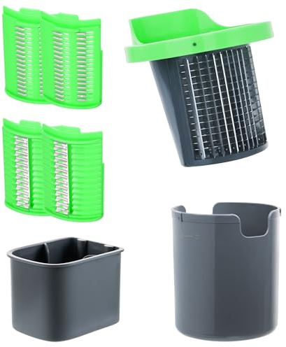 Genius Nicer Dicer Electro Zubehör-Set, 7-teilig, 3 Einsätze | G-NOX Edelstahlklingen, Würfel-Einsatz 6x6 mm, Wellenscheiben-Einsatz, Julienne-Einsatz, Aufbewahrungsdose, Modell A09333