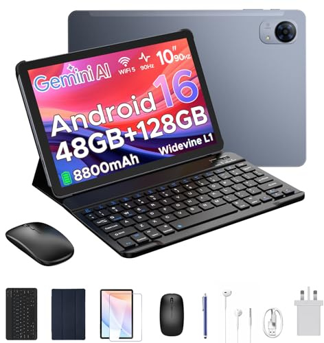 P10 PRO 10 Inch Tablet, Android 16 Tablet, 120Hz 48GB+128GB/TF 2TB, Android tablets T7250 Octa-Core, 8800mAh Battery, Widevine L1, Gemini AI, 13MP+5MP, Tablet with Keyboard/Pen/Mouse/Earphone,Gray