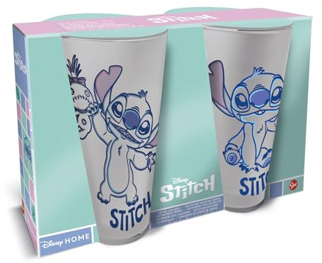 Elbenwald 2er Set Gläser - Motive wie Super Mario, Marvel, Pokemon & viele mehr 490 ml Fassungsvermögen 16 cm Hoch Glas Matt (Lilo & Stitch - Aloha)
