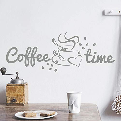 Coffee TIME Wandtattoo Sticker Aufkleber Kaffeezeit Kaffee Zeit (75cm (B) x 27cm (H), Grau)