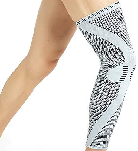 NEOtech Care - Fascia di supporto per gamba e ginocchio - Tessuto a maglia in fibra di bambù - Elastico e traspirante - Compressione media (Grigio, Taglia L, 1 Pezzo)