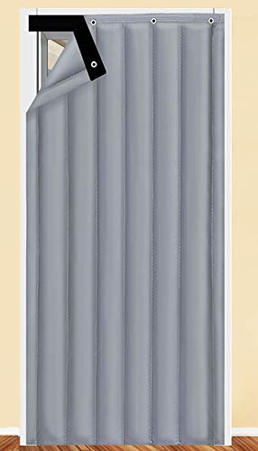 Liveinu Wärmeschutzvorhang Für Tür Ohne Bohren Thermo Türvorhang Isolier Schutz Panel-Isolierung mit Klettband Thermovorhang Verdunklungsgardine Wasserdicht Winddicht Geräuschisolierung 100x220cm Grau