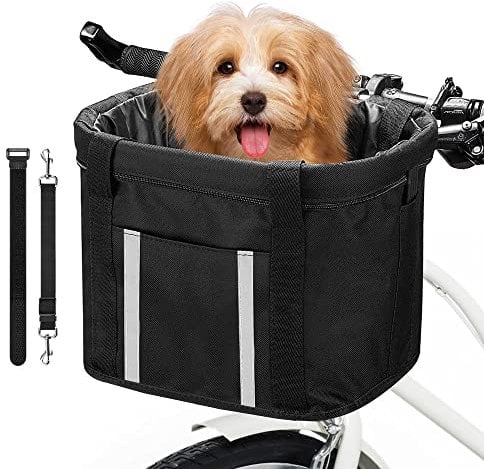 ANZOME Hunde Fahrradkorb, Hundekorb Fahrrad vorne, Abnehmbare Hundetasche für Kleiner Hund-Haustier-Einkaufen-Picknick, mit Lenkeradapter, Kabelbinder, Haustier Sicherheitsgurt, 33 x 22 x 25 cm