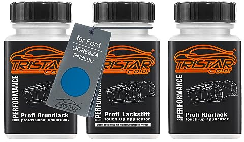 TRISTARcolor Lackstifte für Ford GCRE5ZA / PN3L90 Nitrous Blue Metallic +1K | Autolack, Set aus Grundlack + Basislack + Klarlack, Lackfläschchen mit Pinsel, je 50ml