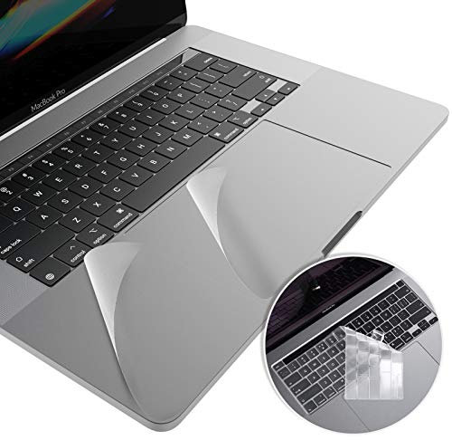 3 in 1 Palm Rest Protector for MacBook Pro 16 Inch A2141 Released 2019 with TrackPad Cover, Palm Support Decal Sticker Skin with Clear Keyboard Cover, MacBook Pro 16 Accessories, Silver