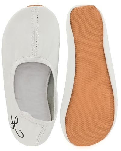 Siegertreppchen Turnschläppchen Leder (Größe 34) Weiß, Gymnastikschuhe für Kinder & Erwachsene - Ballettschuhe atmungsaktiv & rutschfest