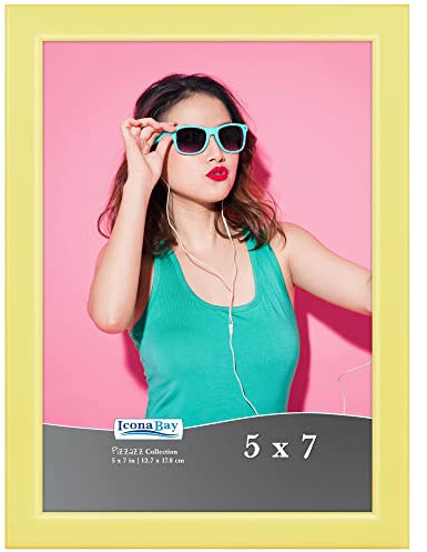 Icona Bay 7x5 Pastel Yellow Picture Frame, Coloured Solid Wood Scandinavian Style Frame for Photo, Pizzazz Collection