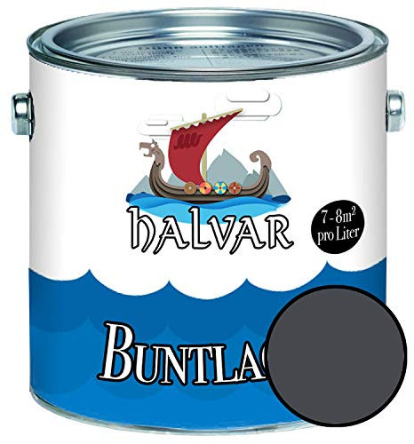 Halvar Buntlack für Holz & Metall MATT Grau RAL 7000-7047 Holzfarbe Holzlack Innen & Außen robuster Kunstharzlack Wetterbeständig & perfekter Langzeitschutz (5 L, RAL 7024 Graphitgrau)