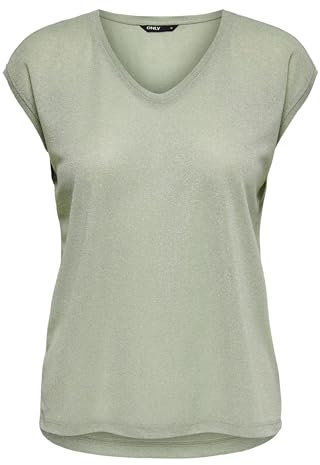 ONLY Onlsilvery S/S V Cou Lurex Top JRS Noos T-Shirt, Desert Sage, M Femme
