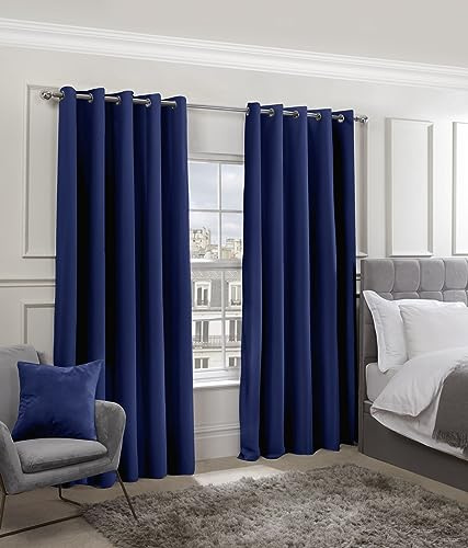 Emma Barclay Cali Curtains - Soft Plain Eyelet & Pencil Pleat Curtain Pair for Bedroom & Living Room (Navy, W 66 x L 54 (2 Panels), Eyelet)